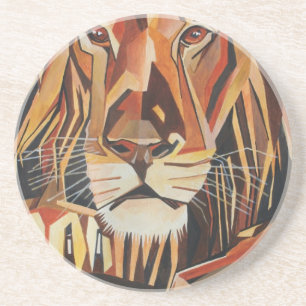 Lion Portrait In Geometric Art Style Coaster