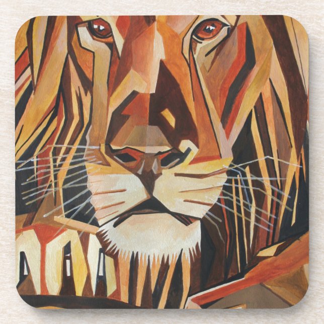 Lion Portrait In Geometric Art Style Coaster (Front)