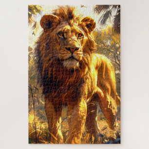 Lion Portrait Intense Golden Safari Jigsaw Puzzle