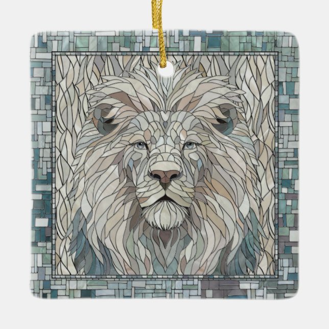 Lion Portrait Mosaic Art  Ceramic Ornament (Front)
