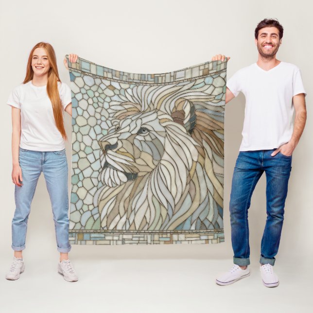 Lion Portrait Mosaic Art  Fleece Blanket (In Situ)