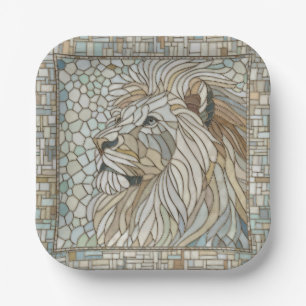 Lion Portrait Mosaic Art Paper Plate