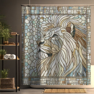 Lion Portrait Mosaic Art Shower Curtain