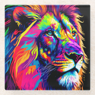 Lion Portrait Painting Glass Coaster