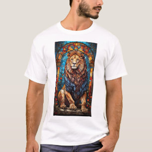 Lion Prism: Geometric Stained Glass T-Shirt Collec