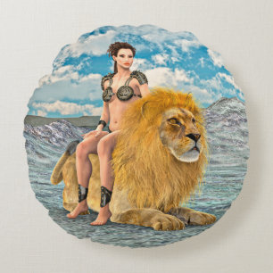 Lion Queen Fantasy Round Cushion