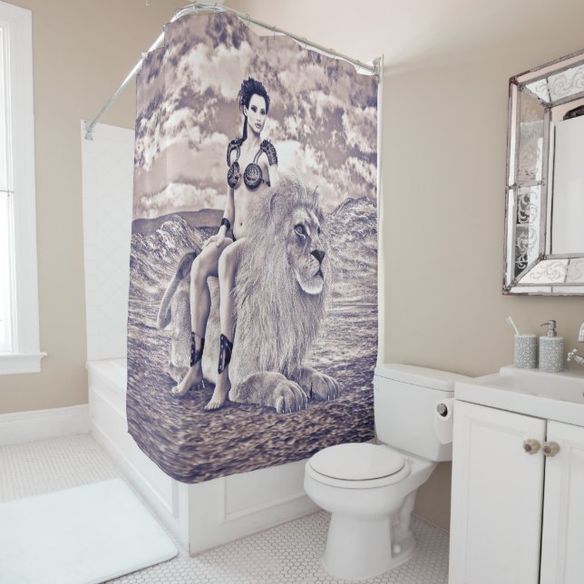 Lion Queen Fantasy Shower Curtain (In Situ)