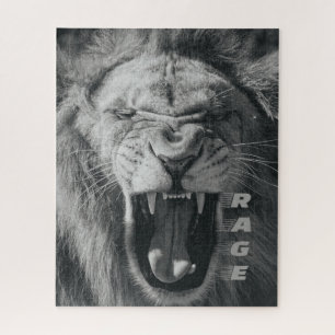 Lion Rage Black and White Roar Jigsaw Puzzle