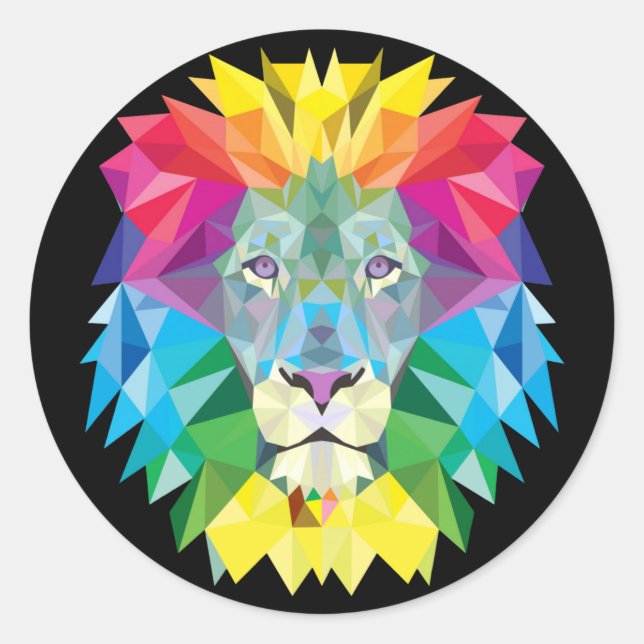 Lion Rainbow Classic Round Sticker (Front)