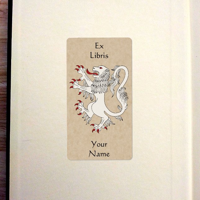 Lion Rampant Argent Bookplate (Lion Rampant Argent Bookplate in Old Book)