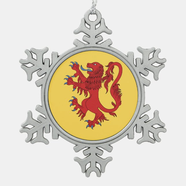 Lion Rampant Gules Snowflake Pewter Christmas Ornament (Front)