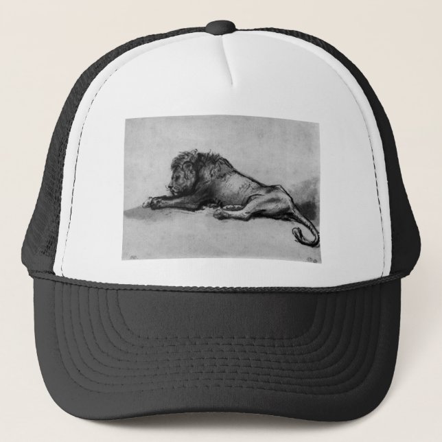 Lion resting by Rembrandt Trucker Hat (Front)