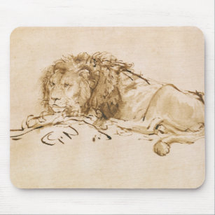 Lion Resting (pen and ink on paper) Mouse Pad