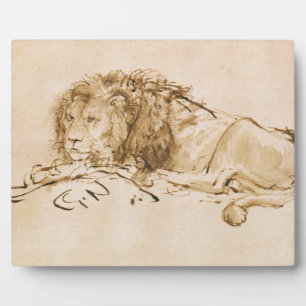 Lion Resting (pen and ink on paper) Plaque