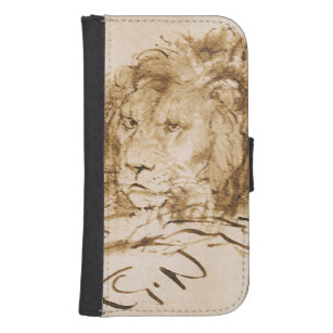Lion Resting (pen and ink on paper) Samsung S4 Wallet Case