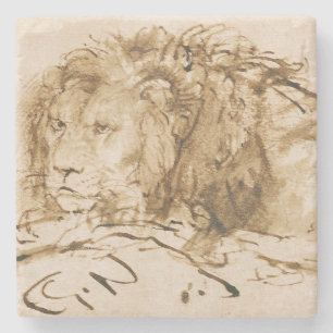 Lion Resting (pen and ink on paper) Stone Coaster