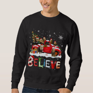 Lion Riding Red Truck Christmas Tree Believe Santa Sweatshirt