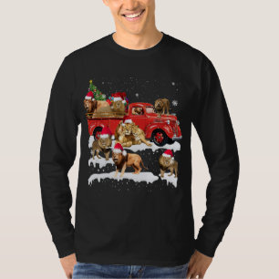 Lion Riding Red Truck Merry Christmas X-mas Ugly G T-Shirt