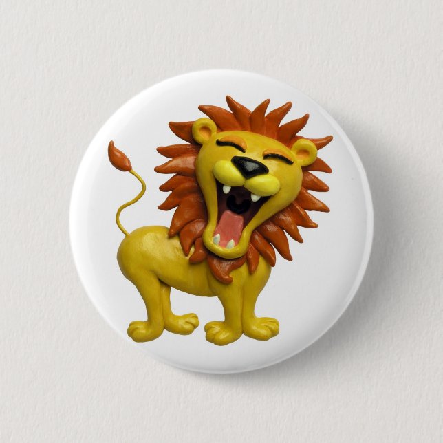 Lion Roaring 6 Cm Round Badge (Front)