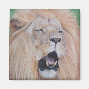 Lion roaring wildlife realist art big cat magnet