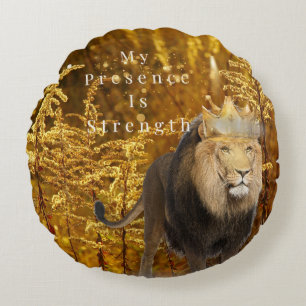 Lion Round Pillow – My Presence Is Strength