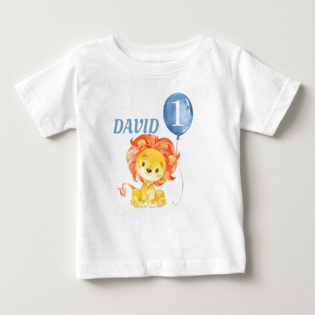 Lion Safari Jungle Blue Baby Boy Birthday Baby T-Shirt (Front)