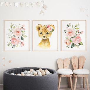 Lion, Safari, Jungle, Pink Flowers, Girl Nursery