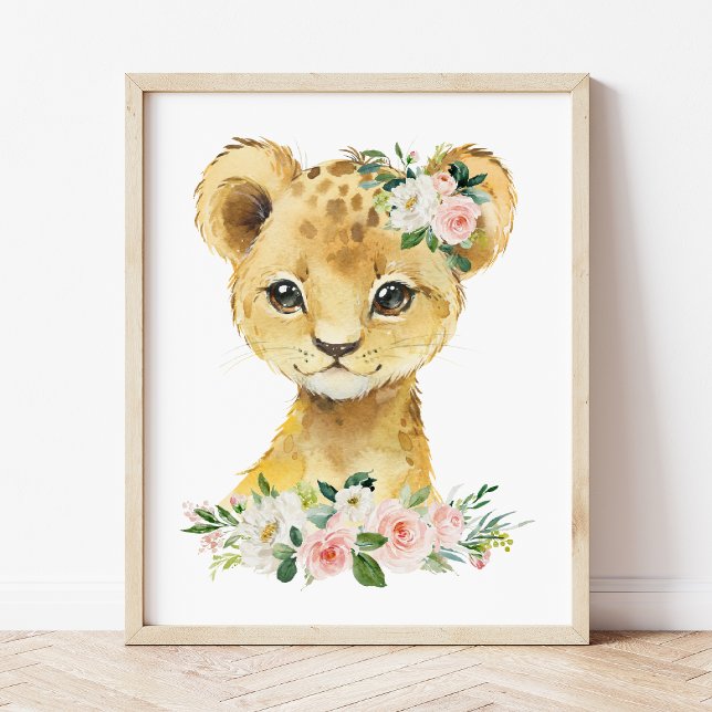 Lion, Safari, Jungle, Pink Flowers, Girl Nursery Photo Print (Creator Uploaded)