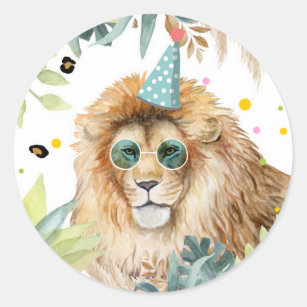 Lion Safari Party Animal Birthday Favour Decor Classic Round Sticker