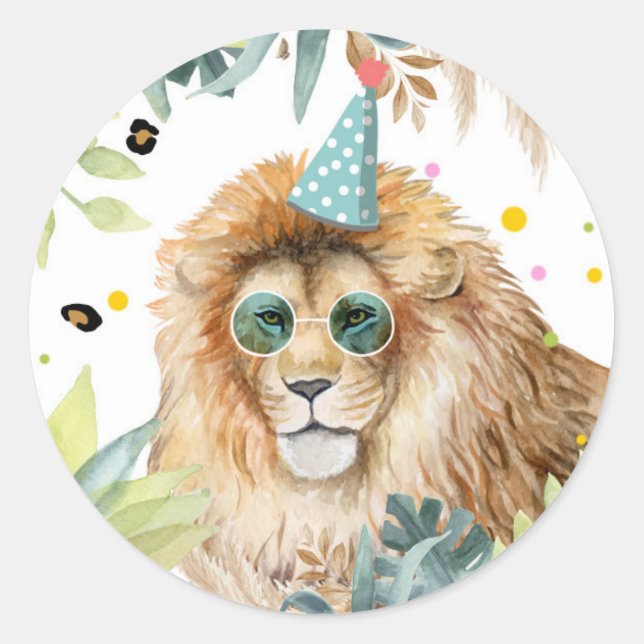 Lion Safari Party Animal Birthday Favour Decor Classic Round Sticker (Front)