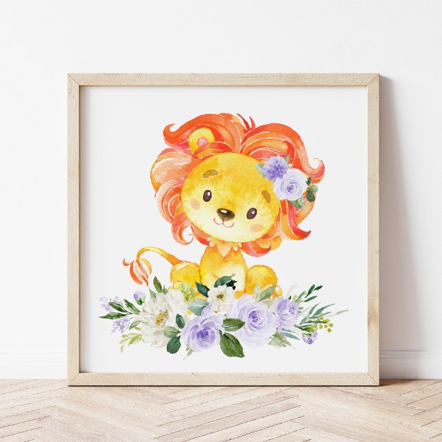 Lion, Safari, Purple Flowers, Gender Neutral Photo Print (Creator Uploaded)