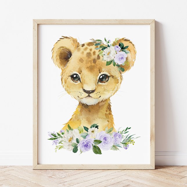 Lion, Safari, Purple Flowers, Gender Neutral Photo Print (Creator Uploaded)