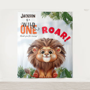 Lion Safari Wild One Kids Birthday Backdrop Tapestry