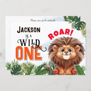 Lion Safari Wild One Kids Birthday Party Invitation