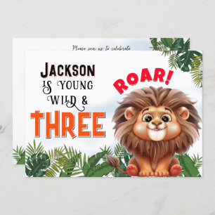 Lion Safari Wild & Three Kids Birthday Party Invitation