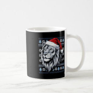 Lion Santa Hat Ugly Christmas Sweater Lion Lovers Coffee Mug
