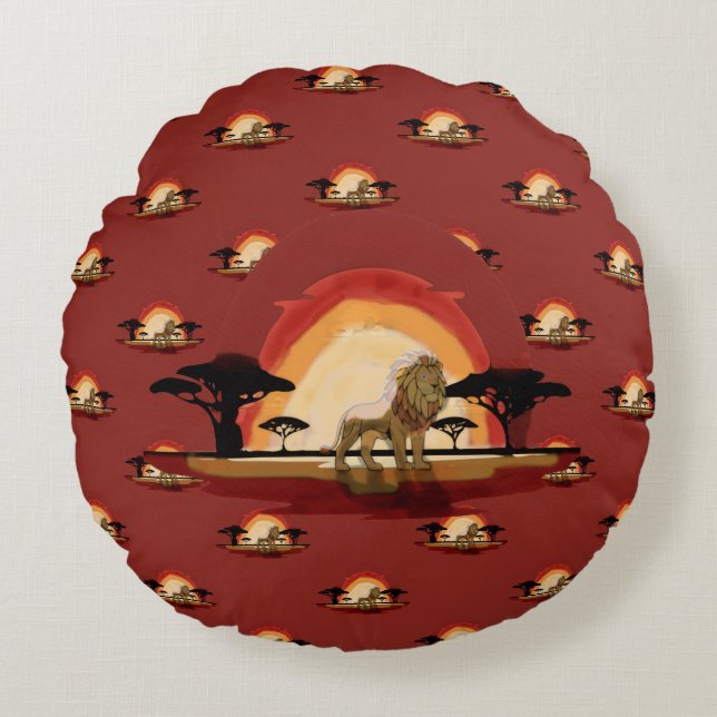 lion savannah sunset round cushion (Front)