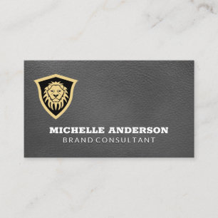 Lion Shield Elegant Leather Business Card