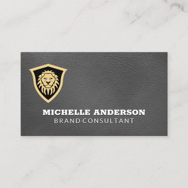 Lion Shield | Elegant Leather Business Card (Front)