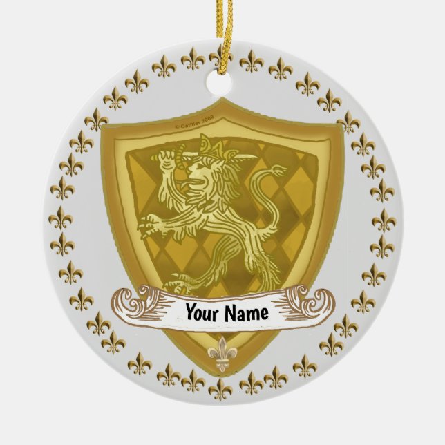 Lion Shield Family Crest Surname  Ceramic Ornament (Front)