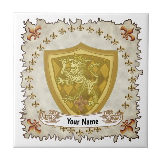 Lion Shield Family Crest Surname  Ceramic Tile (Front)
