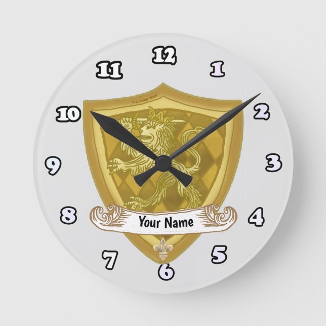 Lion Shield Family Crest Surname  Round Clock (Front)