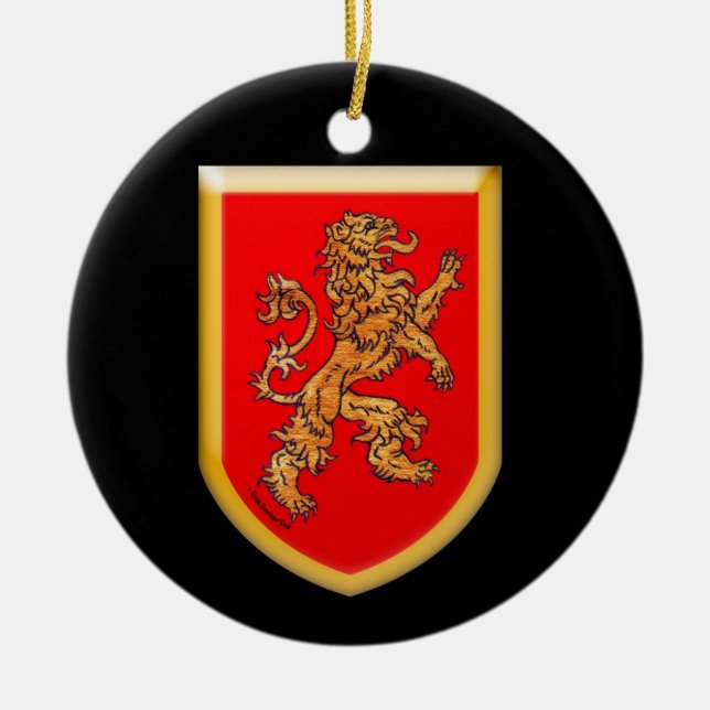 Lion Shield on Black Ceramic Tree Decoration (Front)