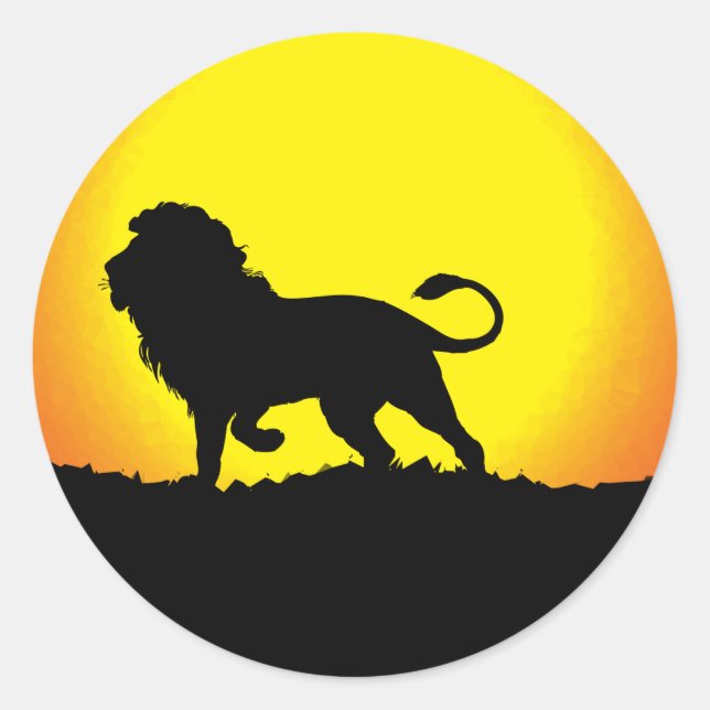 Lion Silhouette Against the Sun Classic Round Sticker (Front)