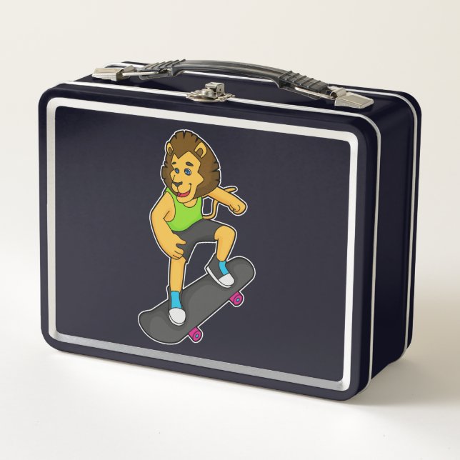 Lion Skater Skateboard Metal Lunch Box (Front)