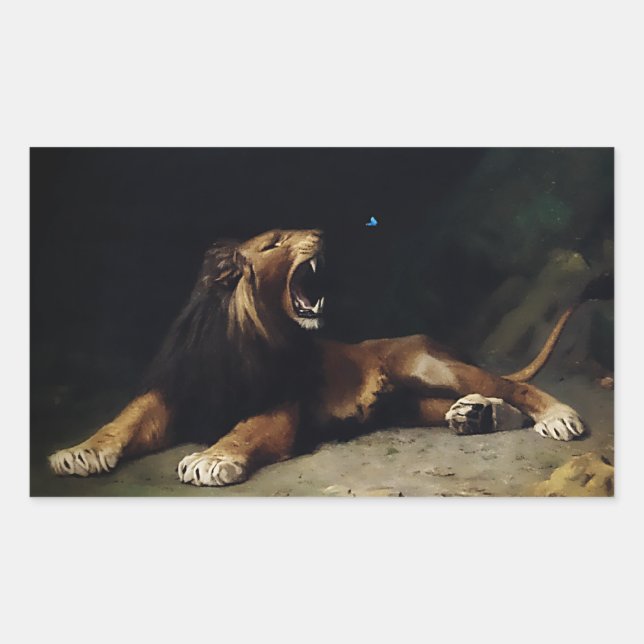 Lion Snapping at a Butterfly Rectangular Sticker (Front)