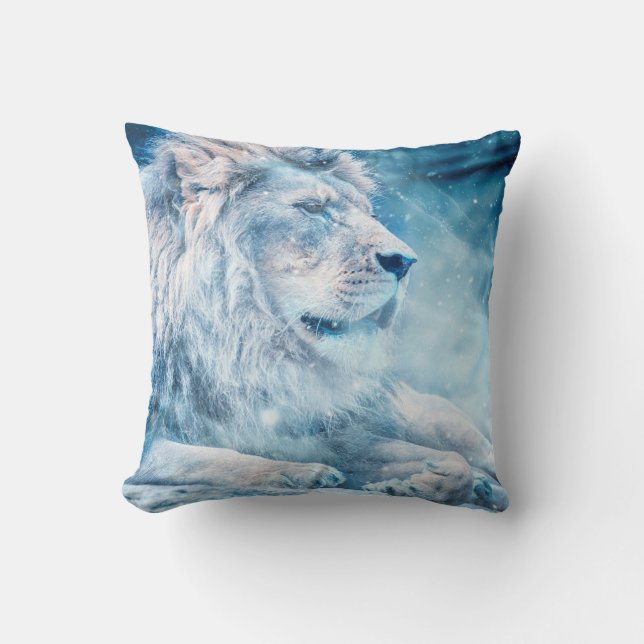 Lion snow lying down art animal cushion (Front)
