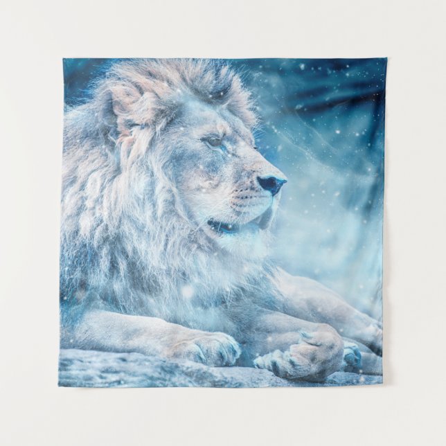 Lion snow lying down art animal tapestry (Front)