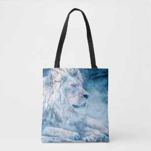 Lion snow lying down art animal tote bag