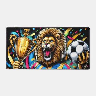 Lion Soccer Champion Trophy Football Victory Desk Mat
